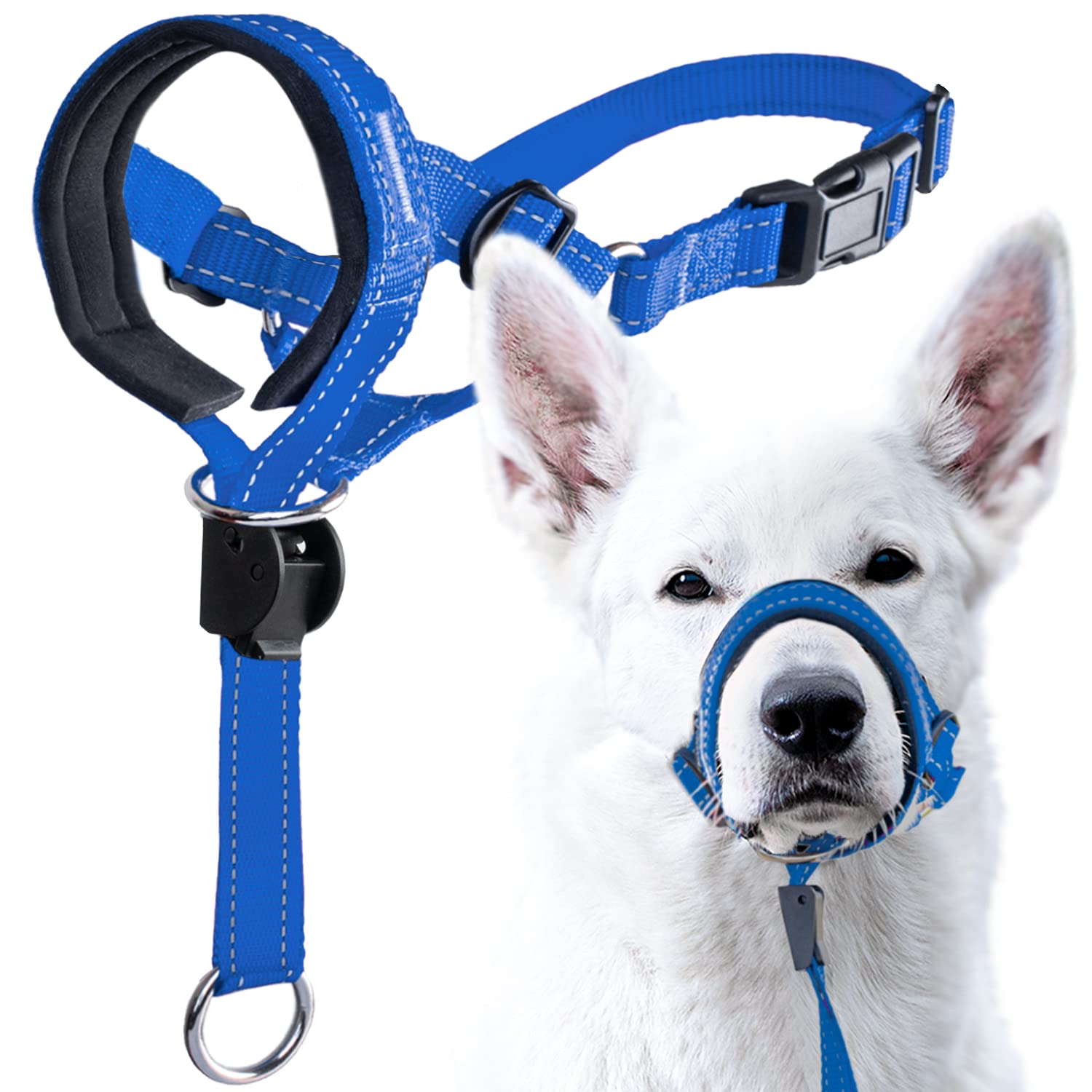 GoodBoy arnés de cabeza para perros azul con nylon, control seguro de tirones.