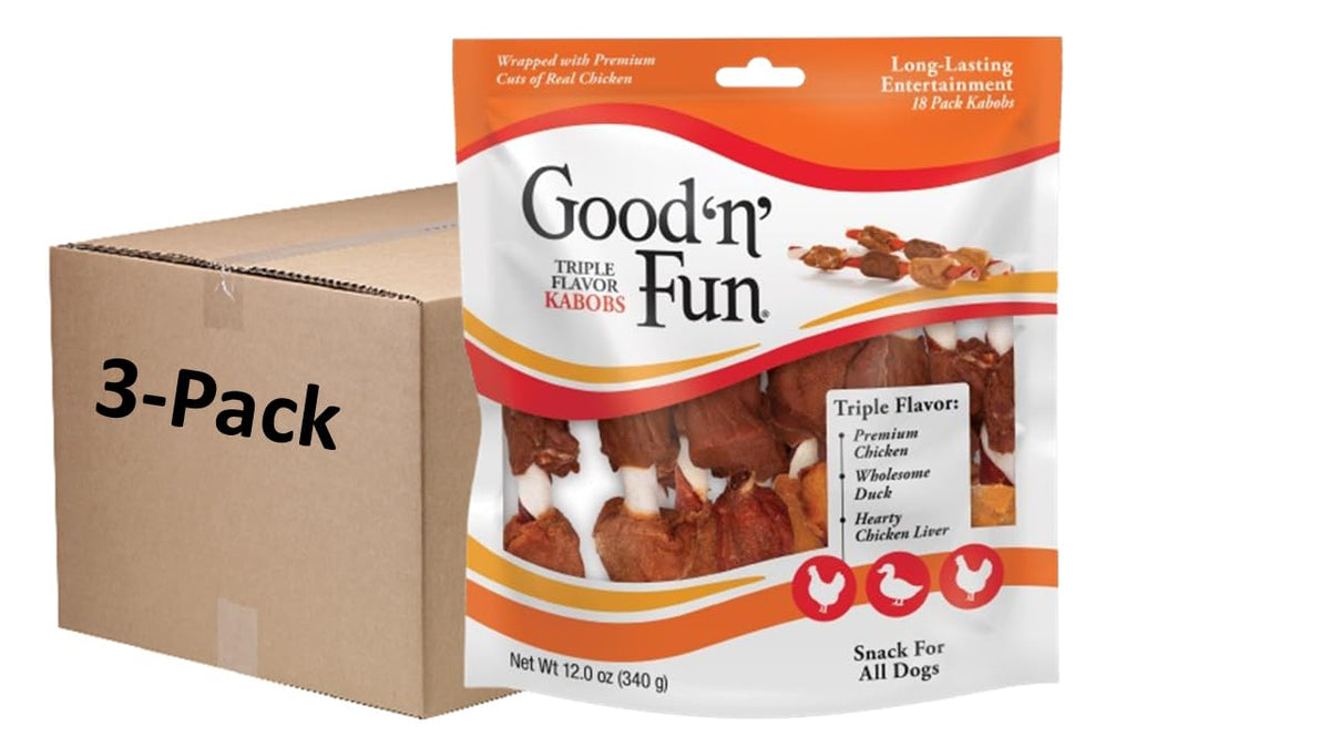 Good'n'Fun kabobs sabor triple para perros, ideal para masticar