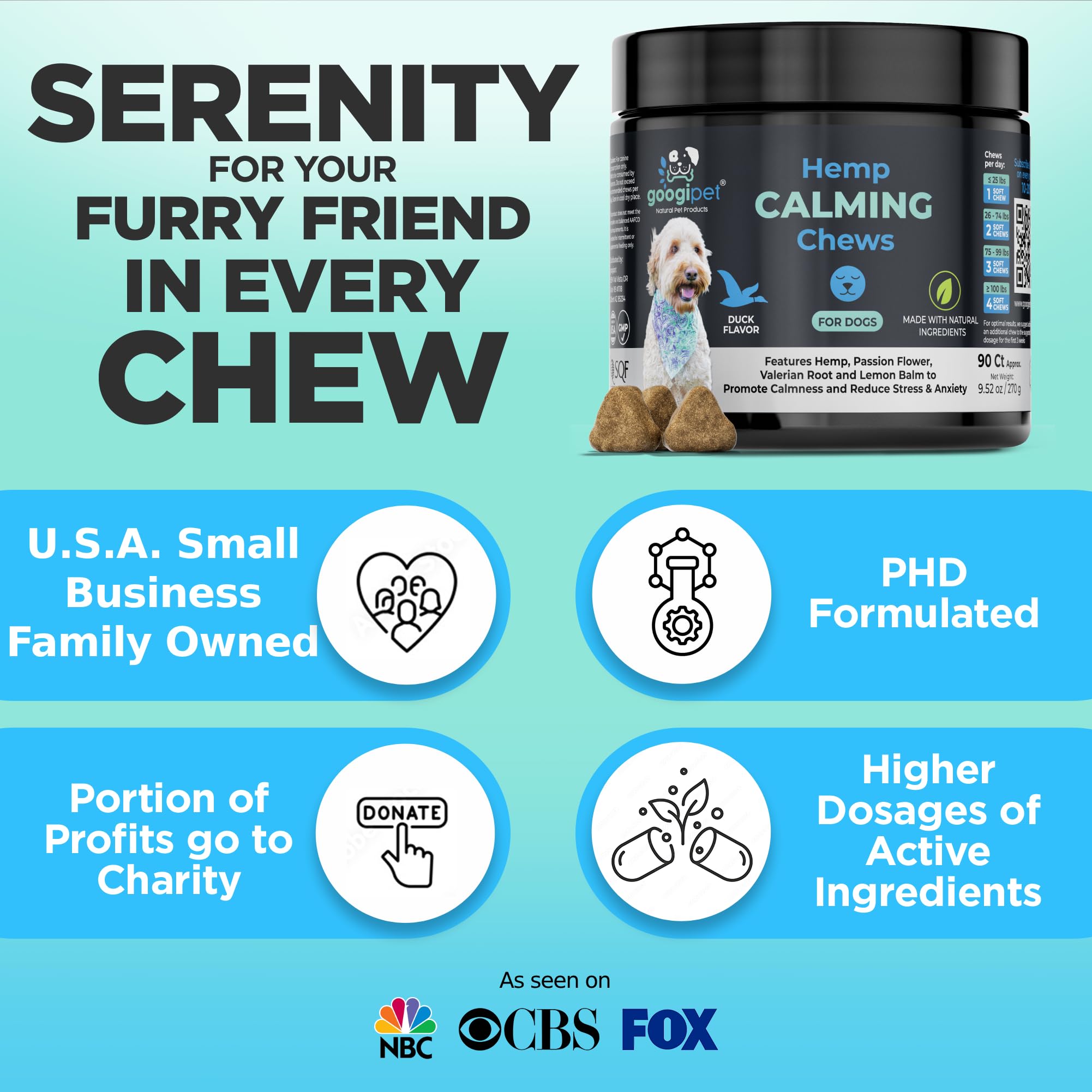 GOOGIPET Daily Hemp Calming Chews, producido en Estados Unidos.