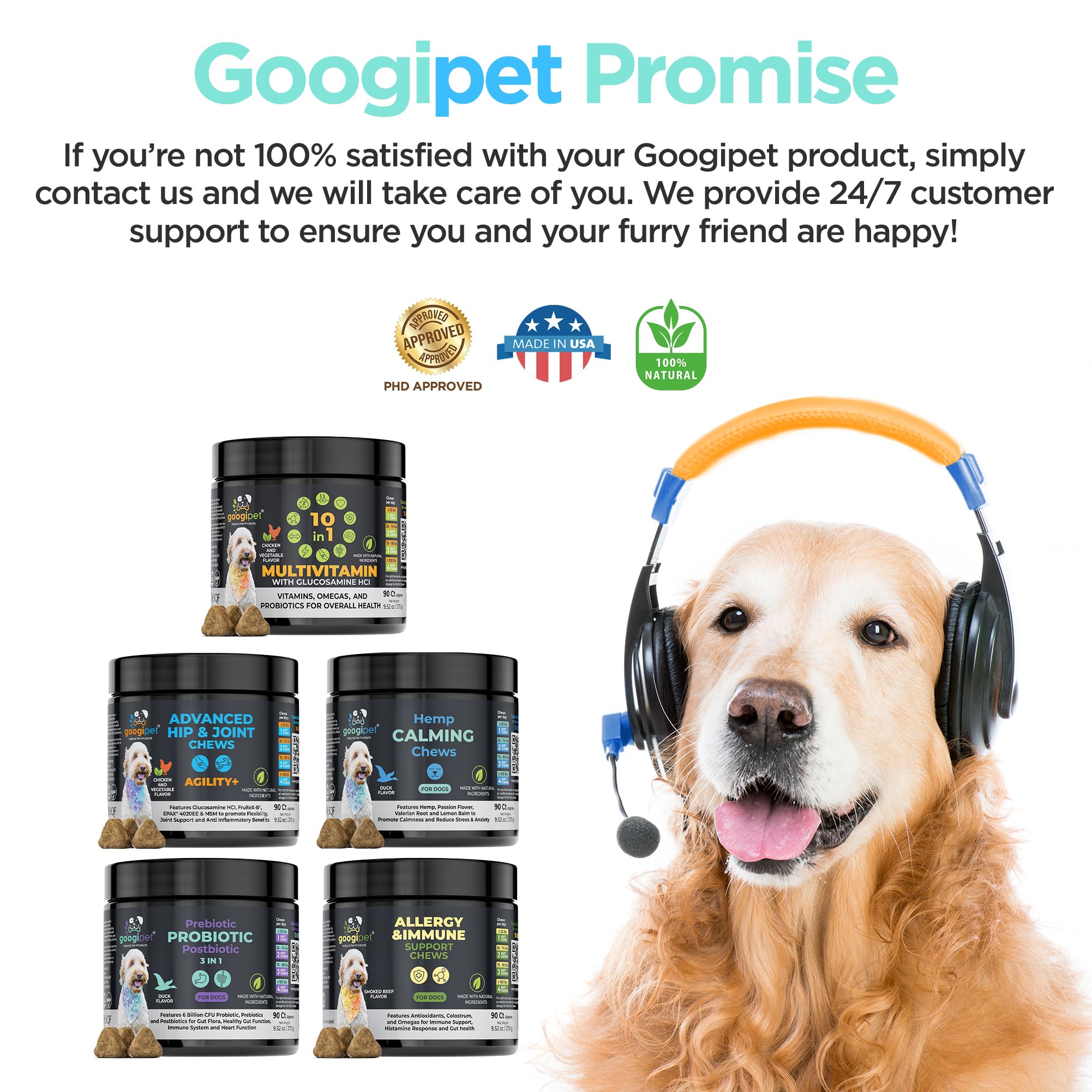 GOOGIPET Daily Hemp Calming Chews, apto para perros de distintos tamaños.