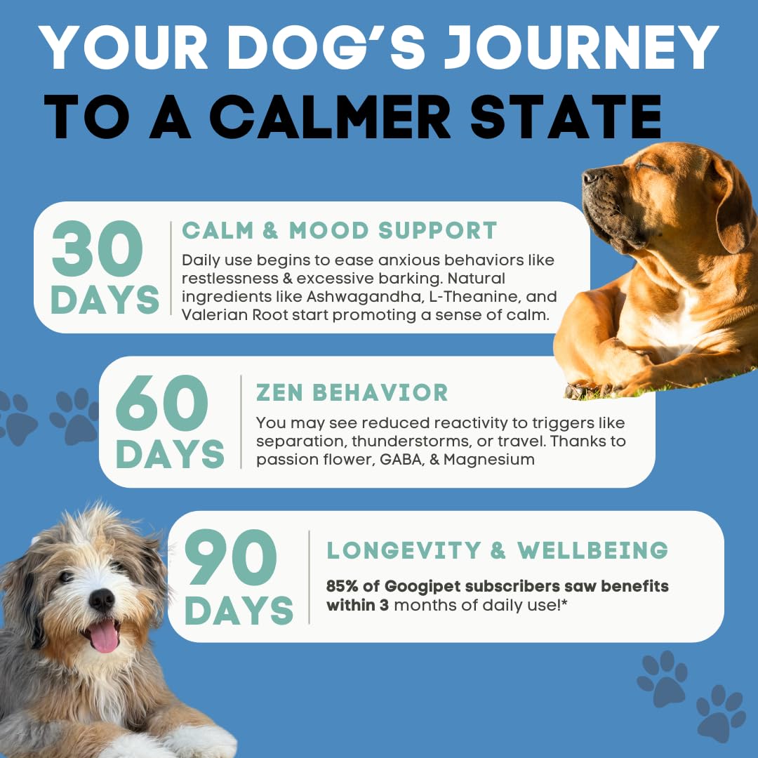 GOOGIPET Daily Hemp Calming Chews, etiqueta con mezcla de hierbas calmantes.