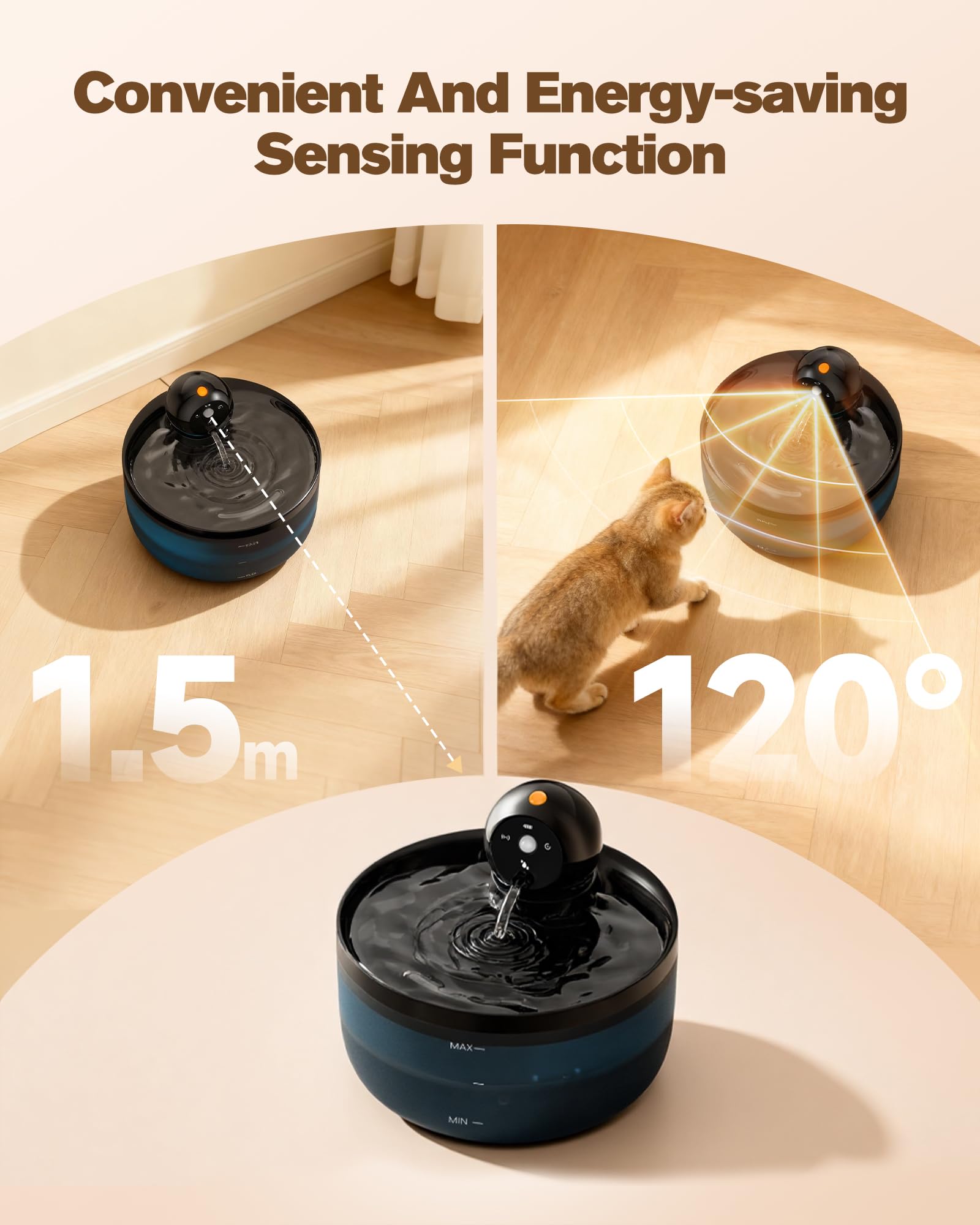 GOOIFUN bebedero para gatos, sin cables, ideal para zonas de juego.
