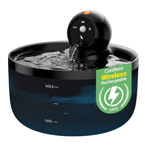 GOOIFUN fuente para gatos inalámbrica, enfoque: fuente de agua sin cables para comodidad en casa.