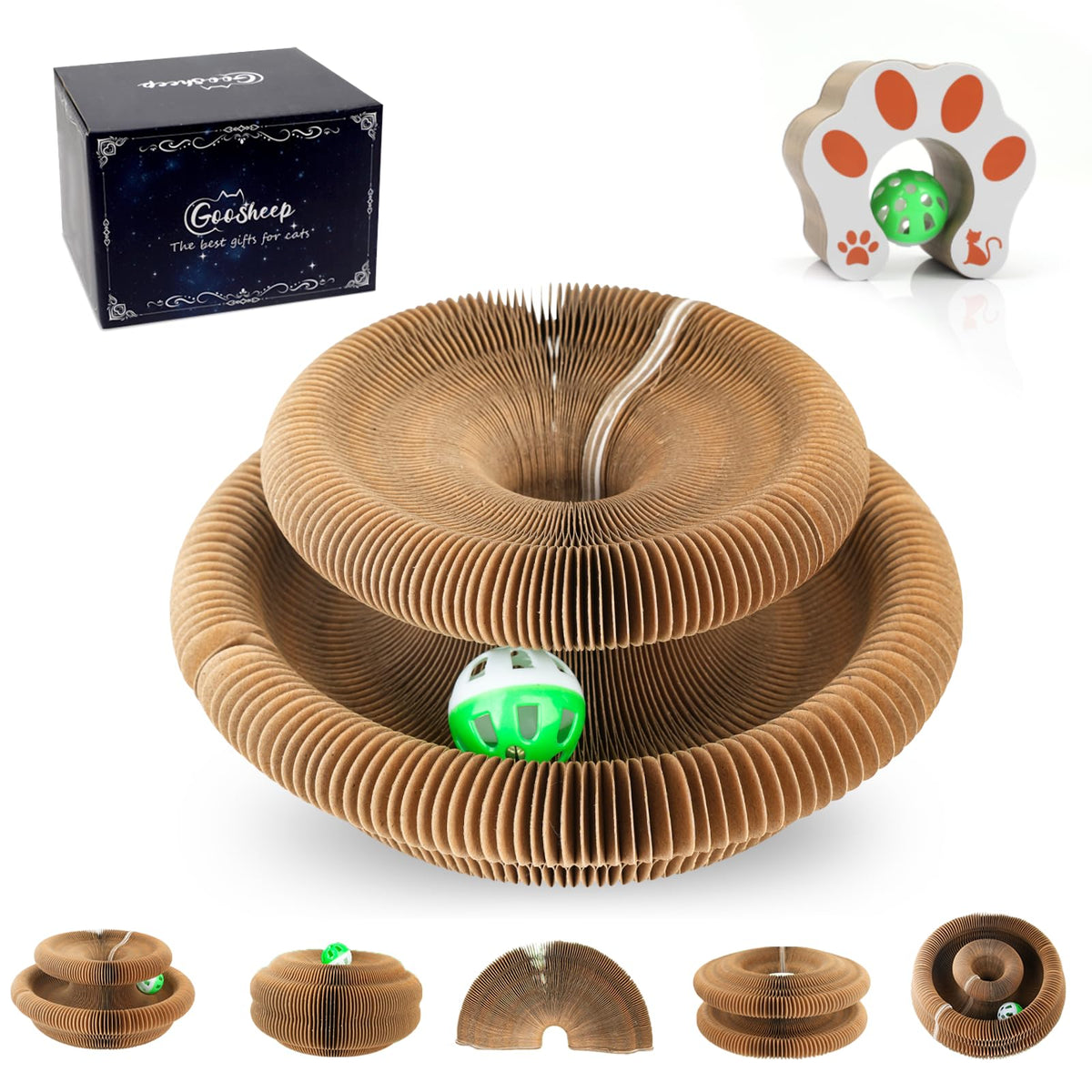 Goosheep Acordeón, rascador de cartón, ideal para juego en interiores.
