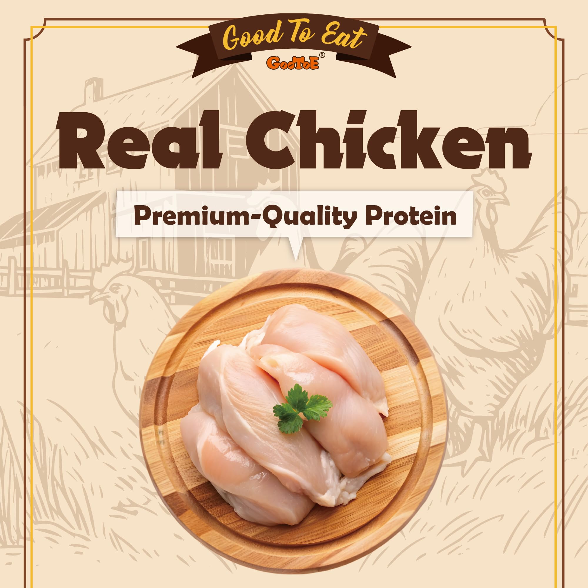 Gootoe jerky de pollo: refuerzo positivo para sesiones de entrenamiento diarias.