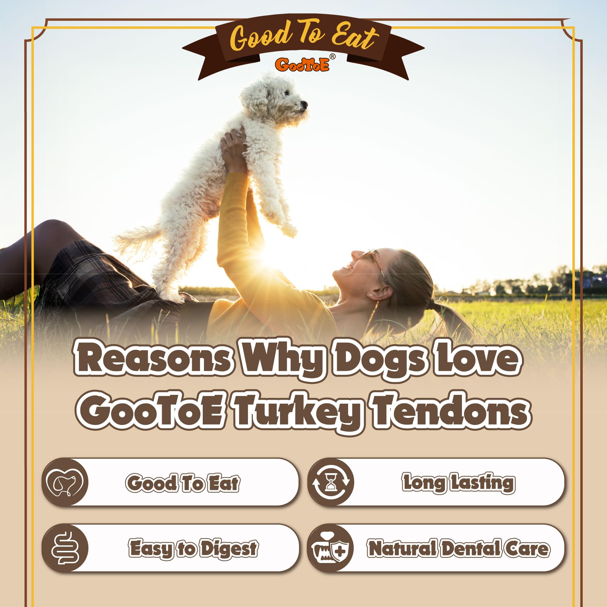 Gootoe pack de 9 tendones de pavo, snack natural para perros.