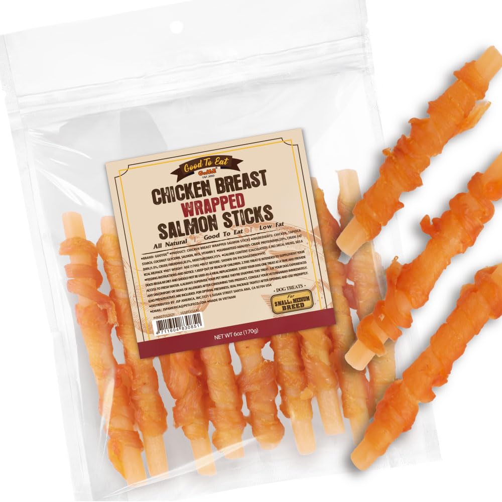 Gootoe palitos salmon envueltos pollo: snack dual proteico y fácil de digerir.
