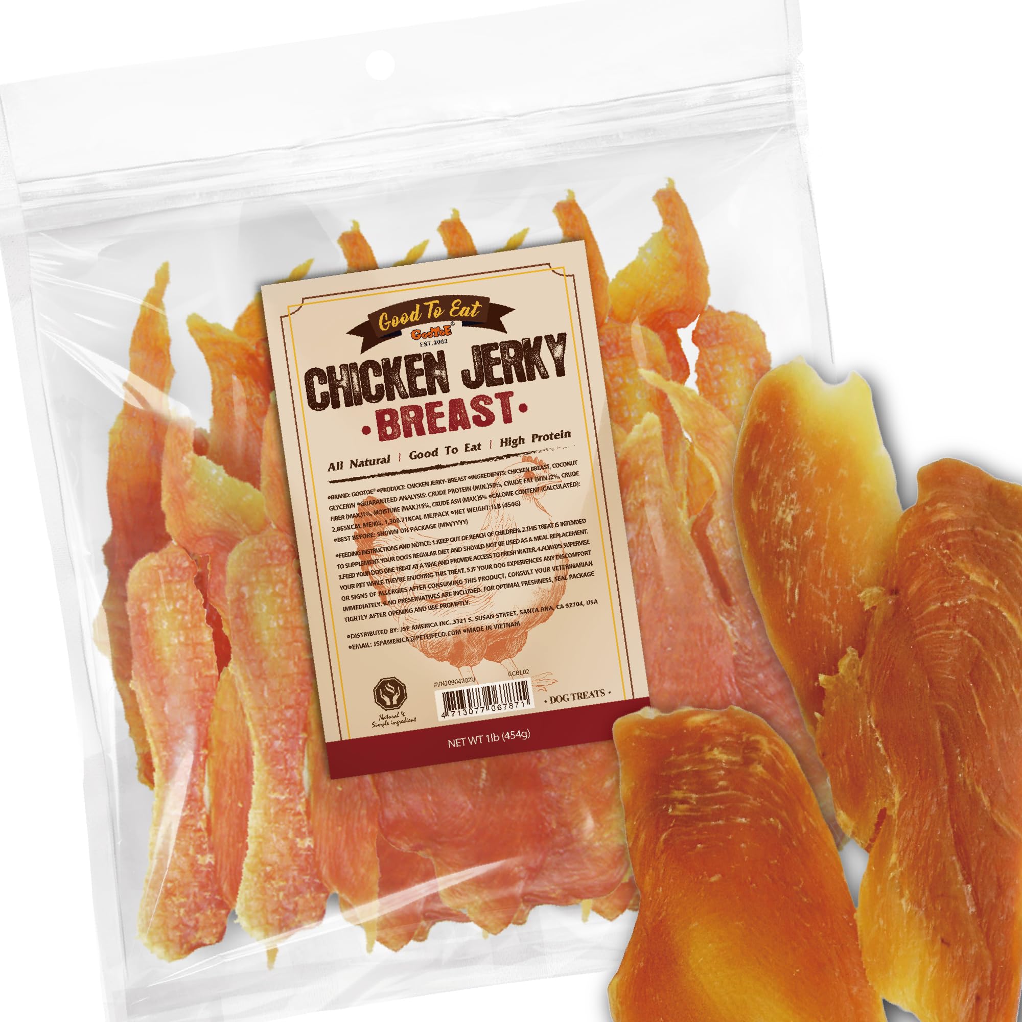 Gootoe pollo jerky para perros 1 lb, snack alto en proteína para entrenamiento.