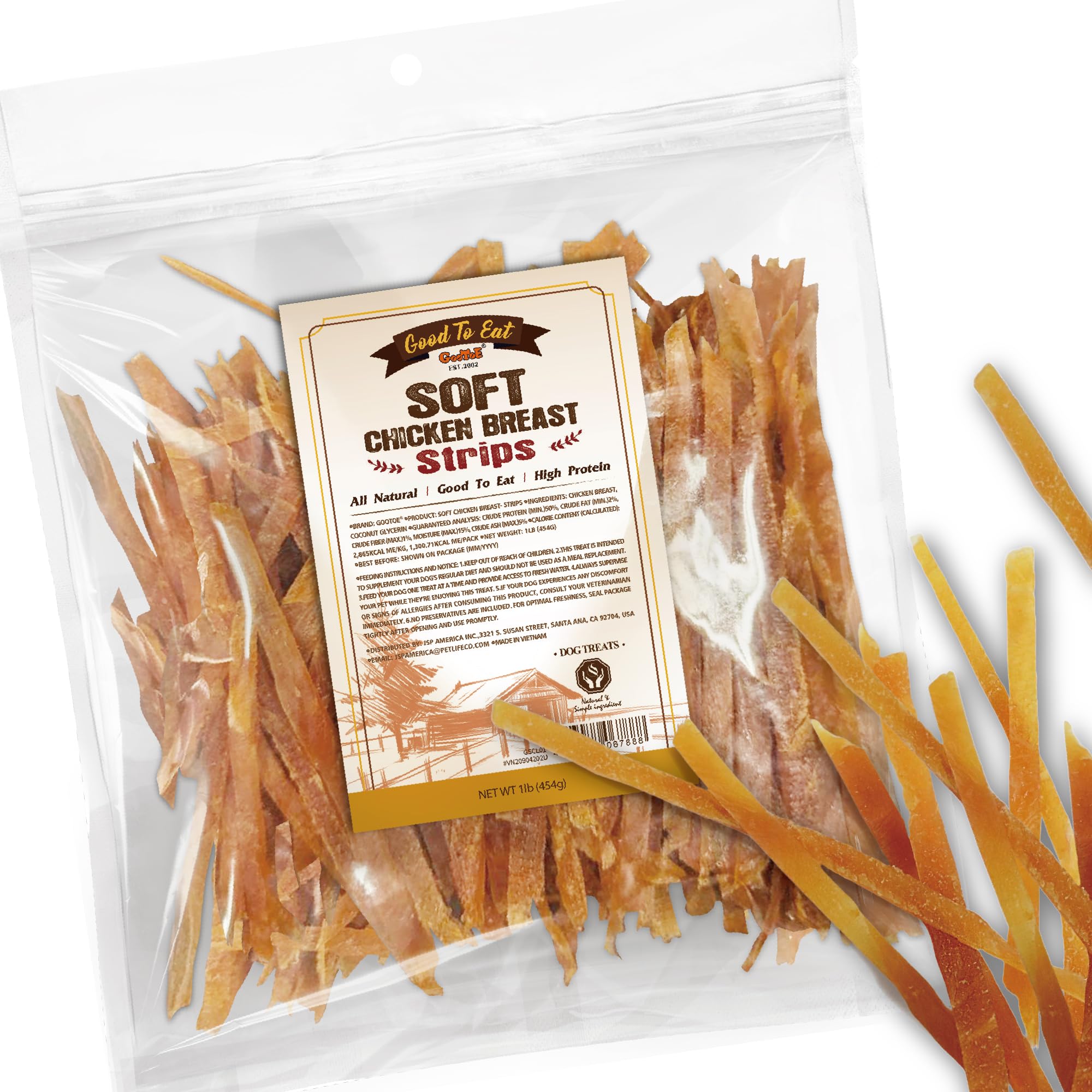 Gootoe Premios Suaves para Perro: tiras de pollo deshidratadas en 1 lb para entrenamiento diario