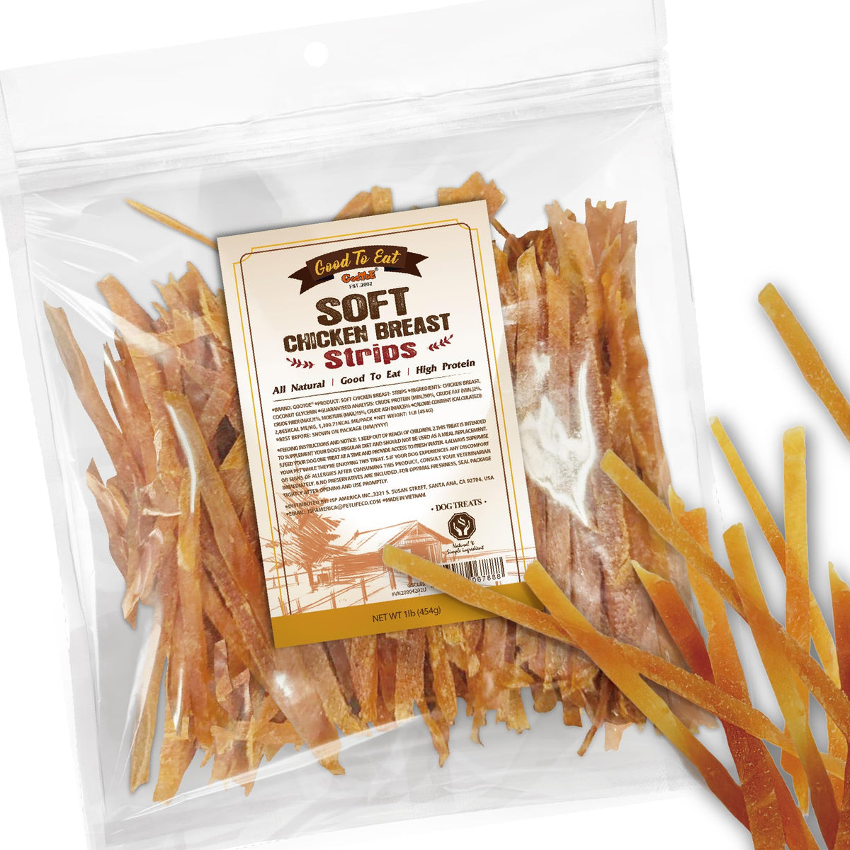 Gootoe Premios Suaves para Perro: tiras de pollo deshidratadas en 1 lb para entrenamiento diario