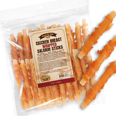 Gootoe palitos de salmón y pollo envueltos, bastones 1-5lb, doble sabor para perros selectivos