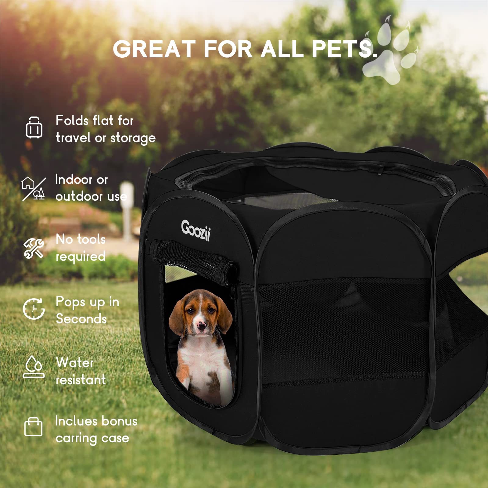Goozii corral para perros medianos en interior, diseño espacioso para descanso y juego.