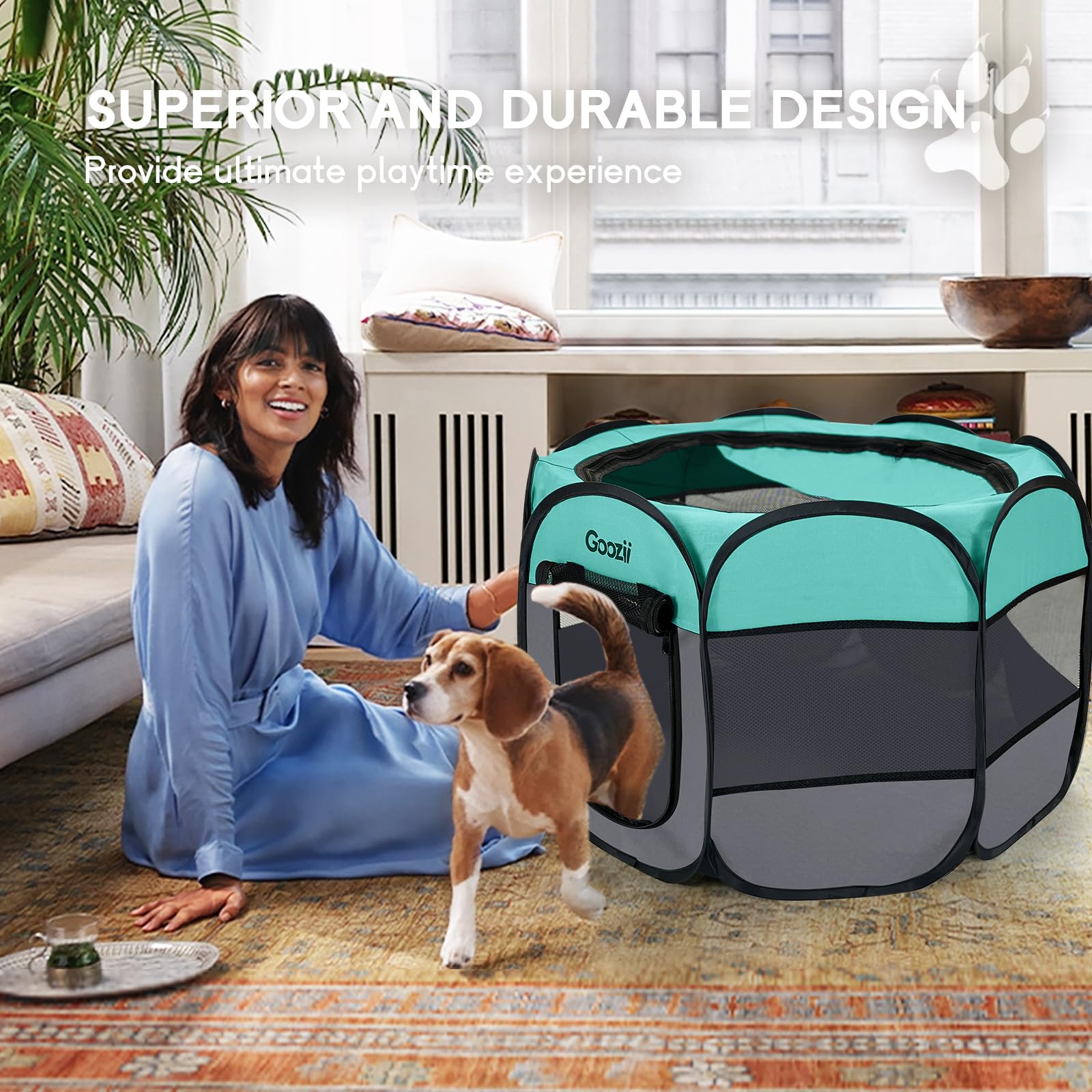 Goozii parque de gatos con malla para buena ventilación.