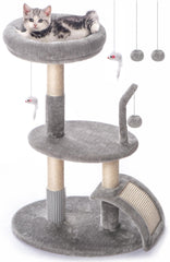 Goozii torre grande para gatos con poste de rascar, ideal para ejercicio diario.