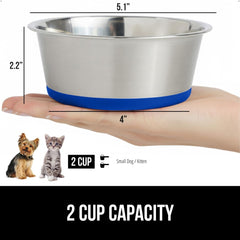 Cuenco Gorilla Grip de acero inoxidable resistente para comidas de mascotas.
