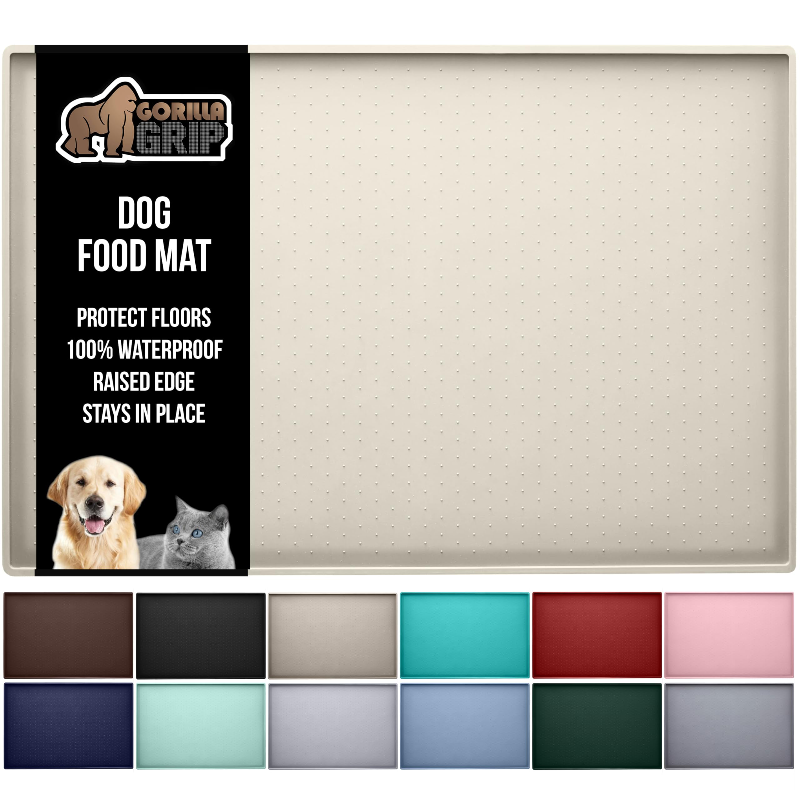 GORILLA GRIP: alfombrilla-alimentos-mascotas bordes-levantados para derrames controlados.
