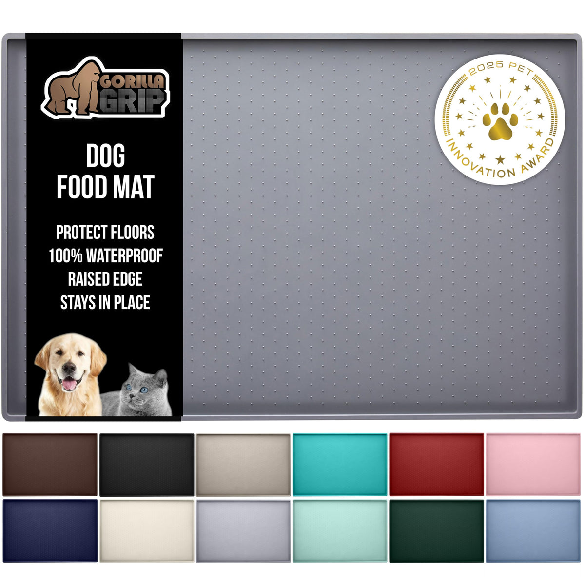 GORILLA GRIP alfombrilla de alimentación de silicona impermeable para mascotas, evita derrames.