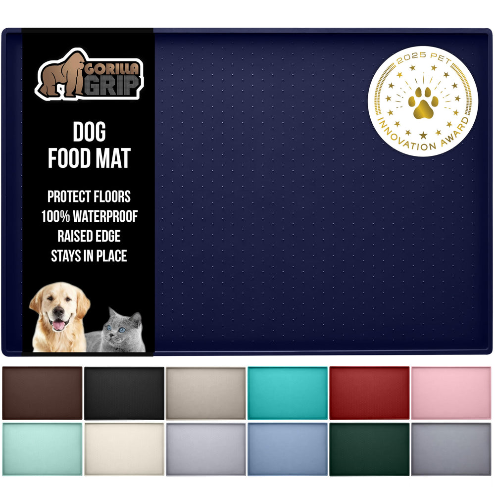 Almohadilla Gorilla Grip para mascotas, color azul marino, protege el suelo durante la comida.