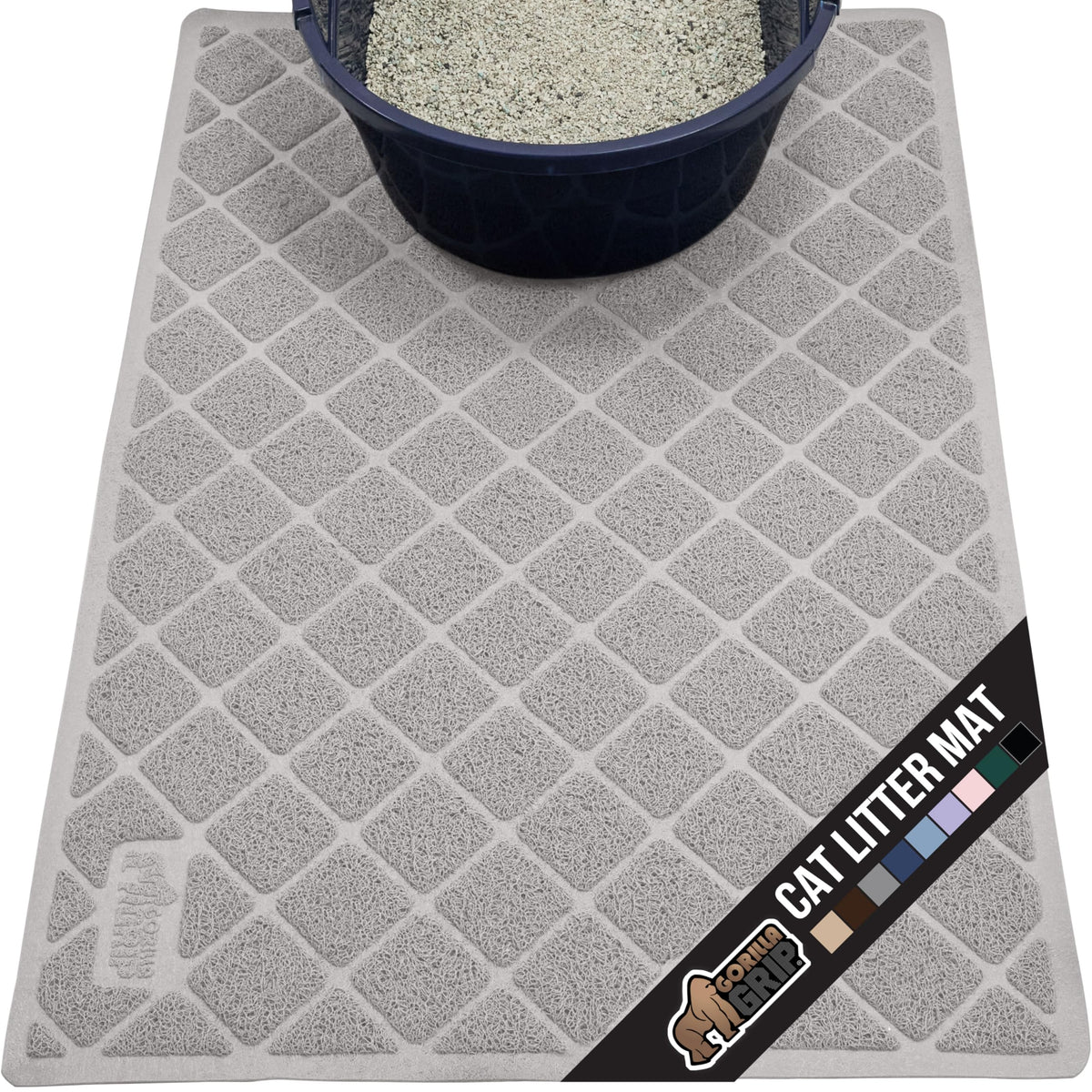 GORILLA GRIP Alfombrilla para caja de arena para gatos, primer plano, captura arena y protege el suelo.