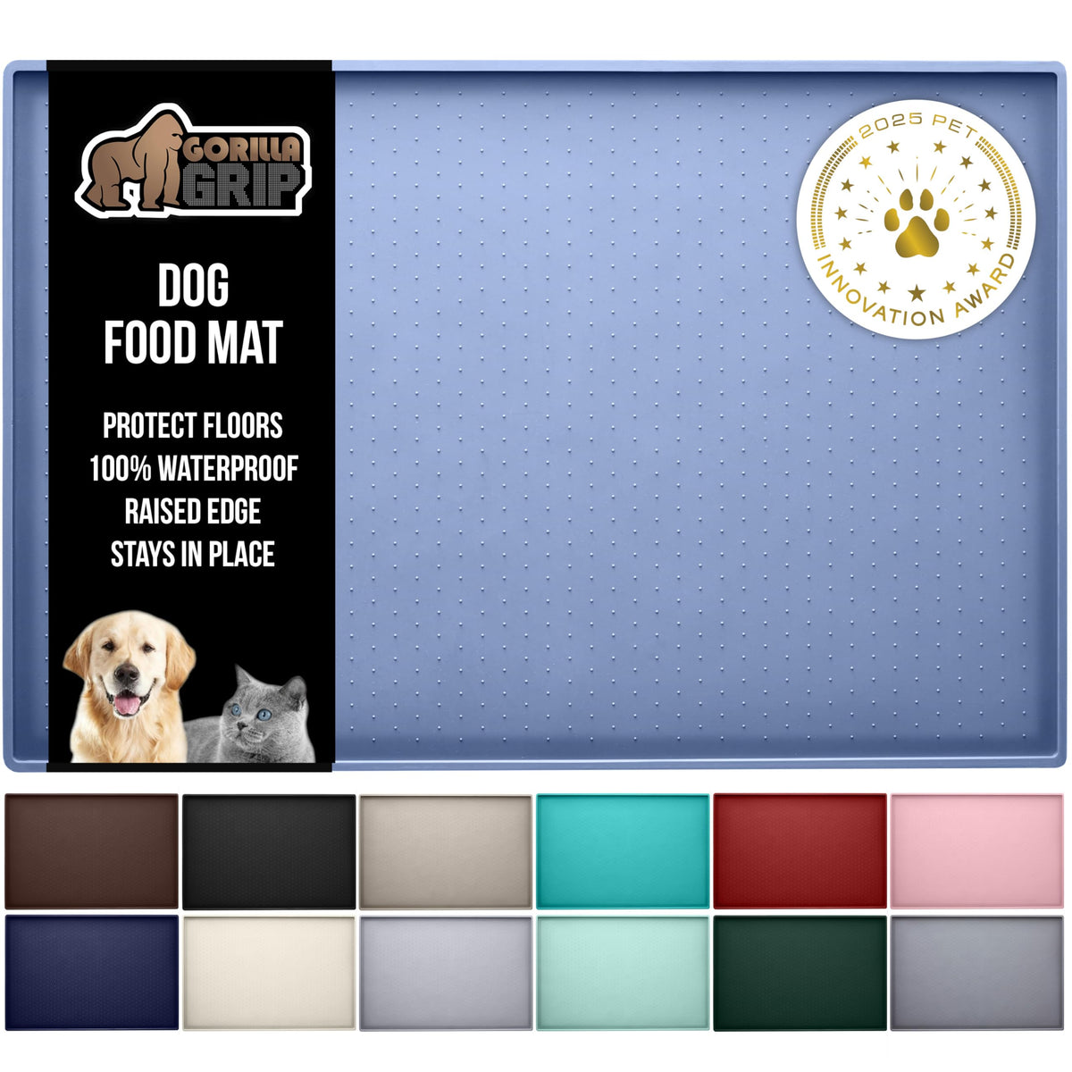 GORILLA GRIP bandeja-alimento-perros-gatos azul 23x15 protege el suelo durante la comida