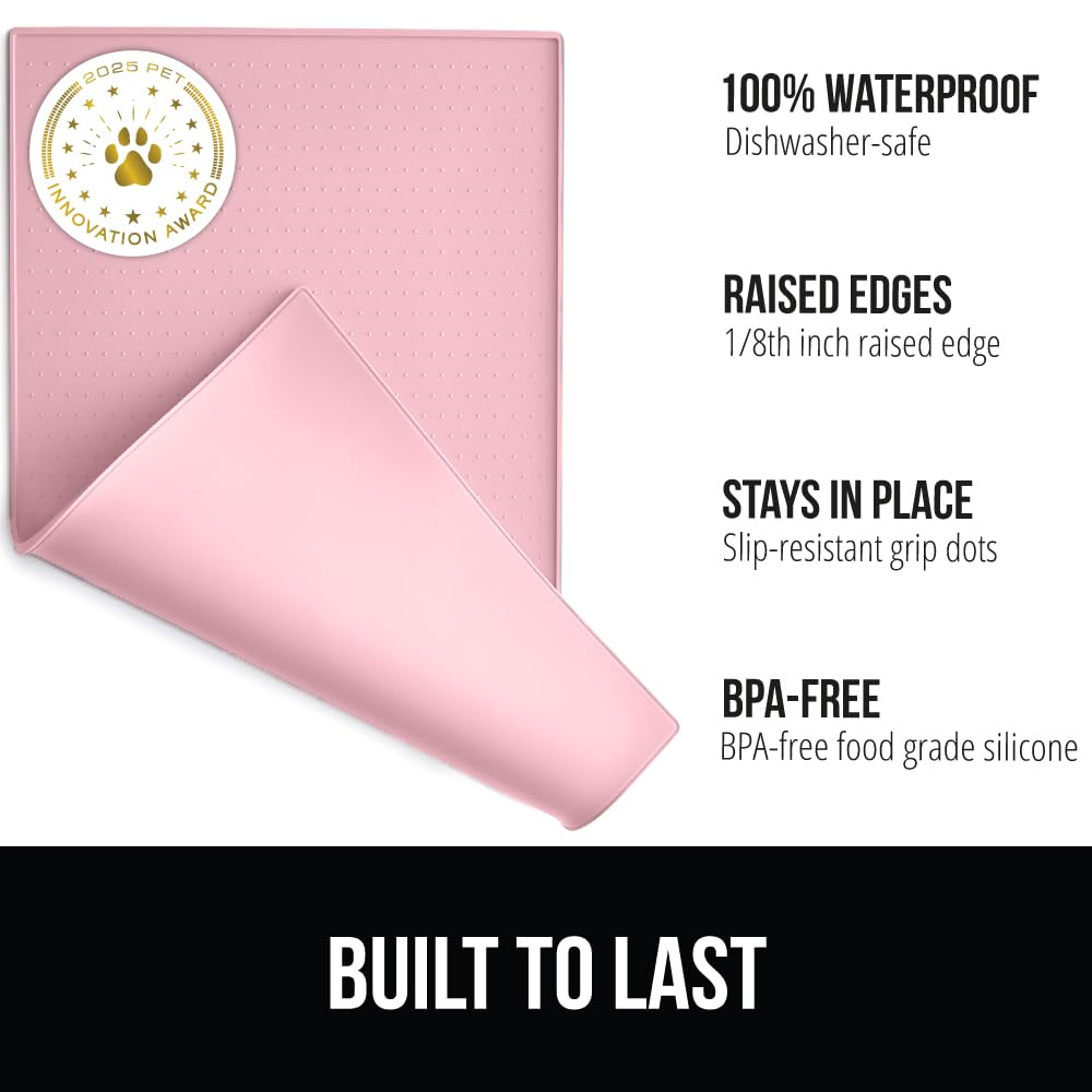 Borde elevado Gorilla Grip en rosa evita derrames y mantiene limpio el suelo