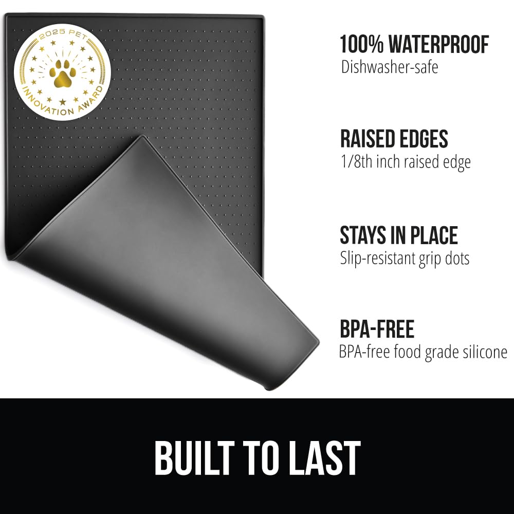 GORILLA GRIP borde elevado impermeable contiene derrames durante la comida.