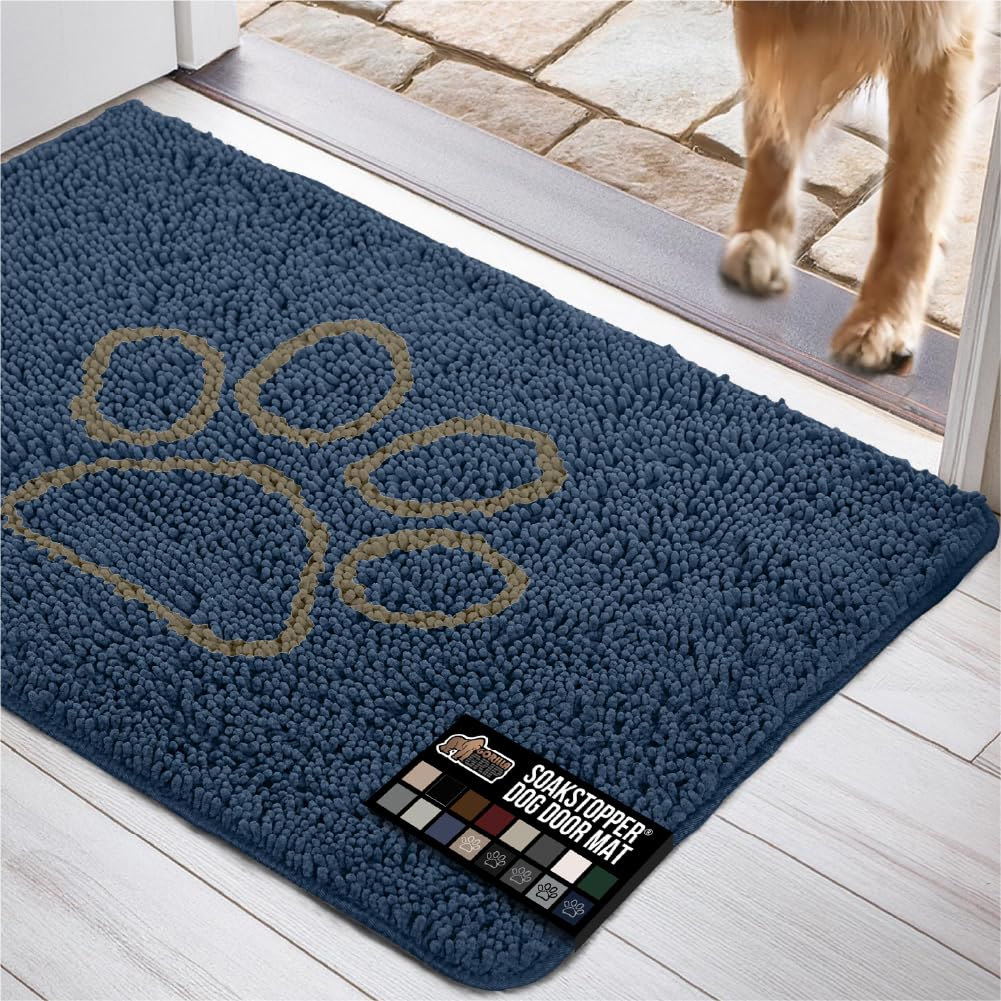 Alfombra de entrada GORILLA GRIP SoakStopper azul, absorbe humedad para zonas de paso.