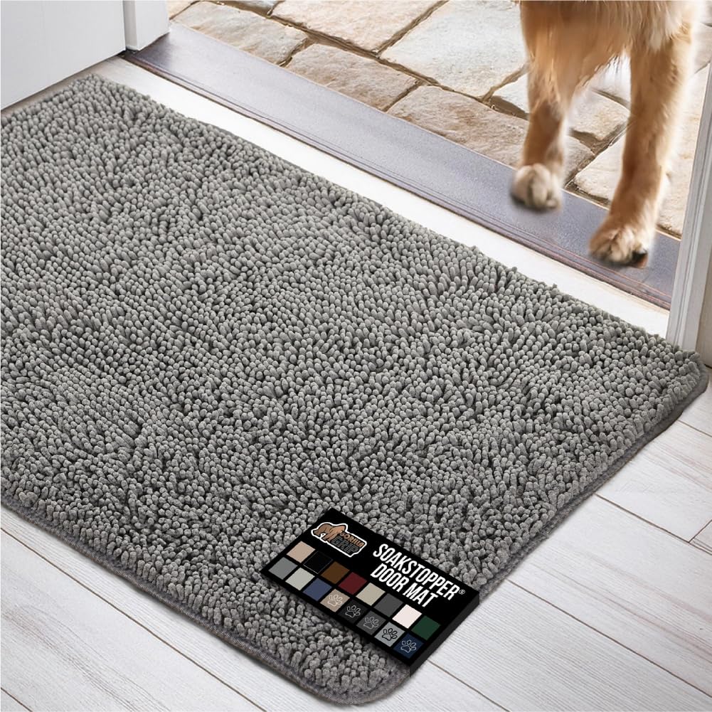 GORILLA GRIP SOAKSTOPPER alfombrilla de entrada absorbente en chenille para pisos limpios.