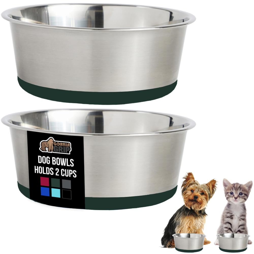 Tazones Gorilla Grip para perros en acero inoxidable para comida y agua.