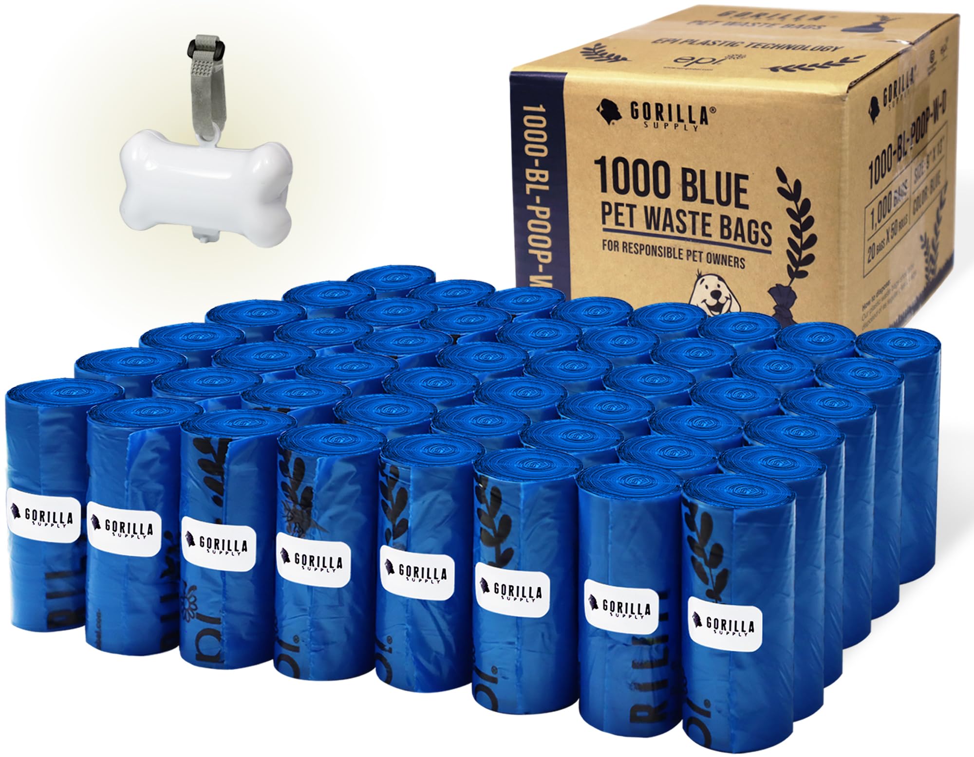 GORILLA SUPPLY dispensador de bolsas 9x13 azul para paseos cómodos.