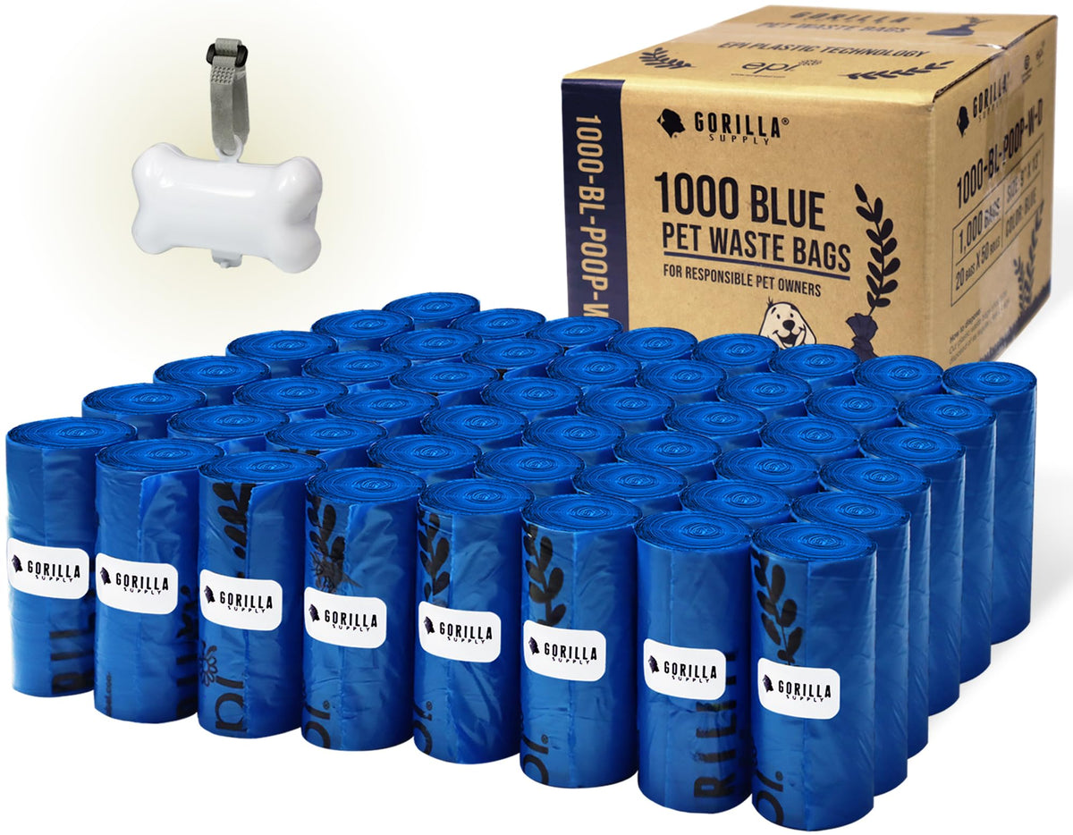 GORILLA SUPPLY dispensador de bolsas 9x13 azul para paseos cómodos.