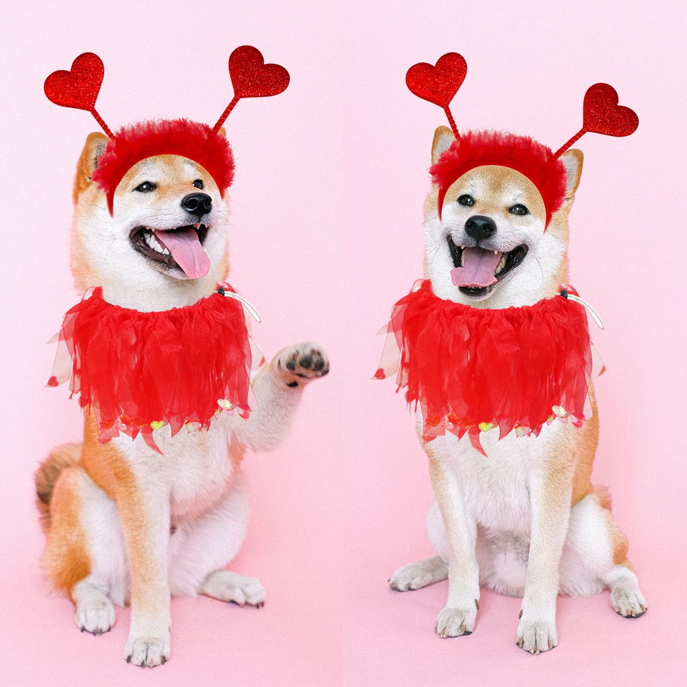 Collar GOYOSWA para perro con lazos rojos y corazones, perfecto para celebraciones.