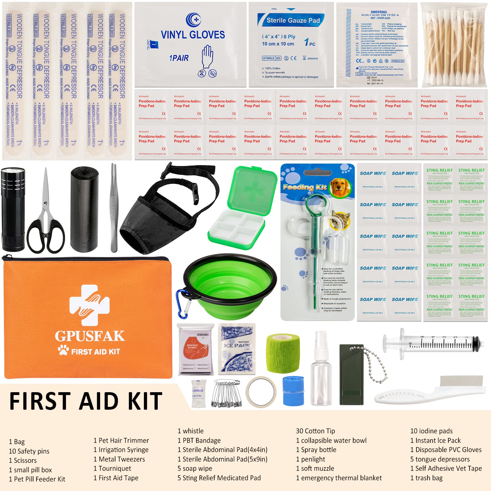 GPUSFAK kit primeros auxilios perros emergencia coche: listo para salidas en carretera.