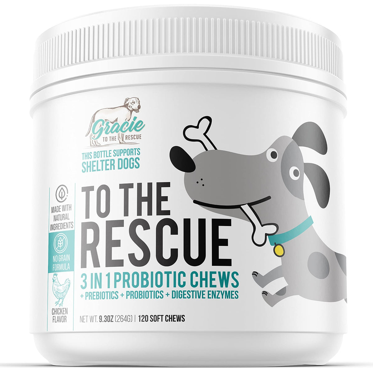 Gracie To The Rescue masticables probióticos para perros, sabor a pollo, apoyo digestivo suave