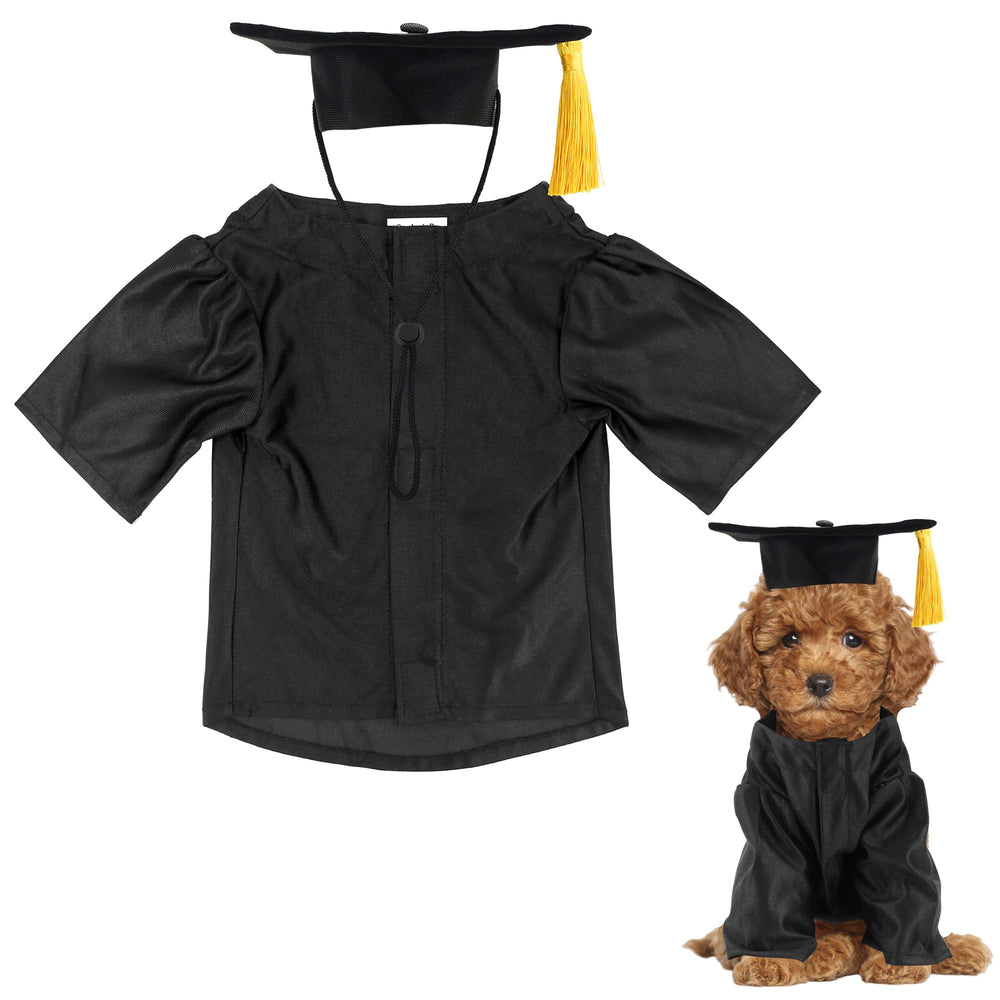 GraduatePro gorra y toga frontal para ceremonia de graduación canina con estilo.