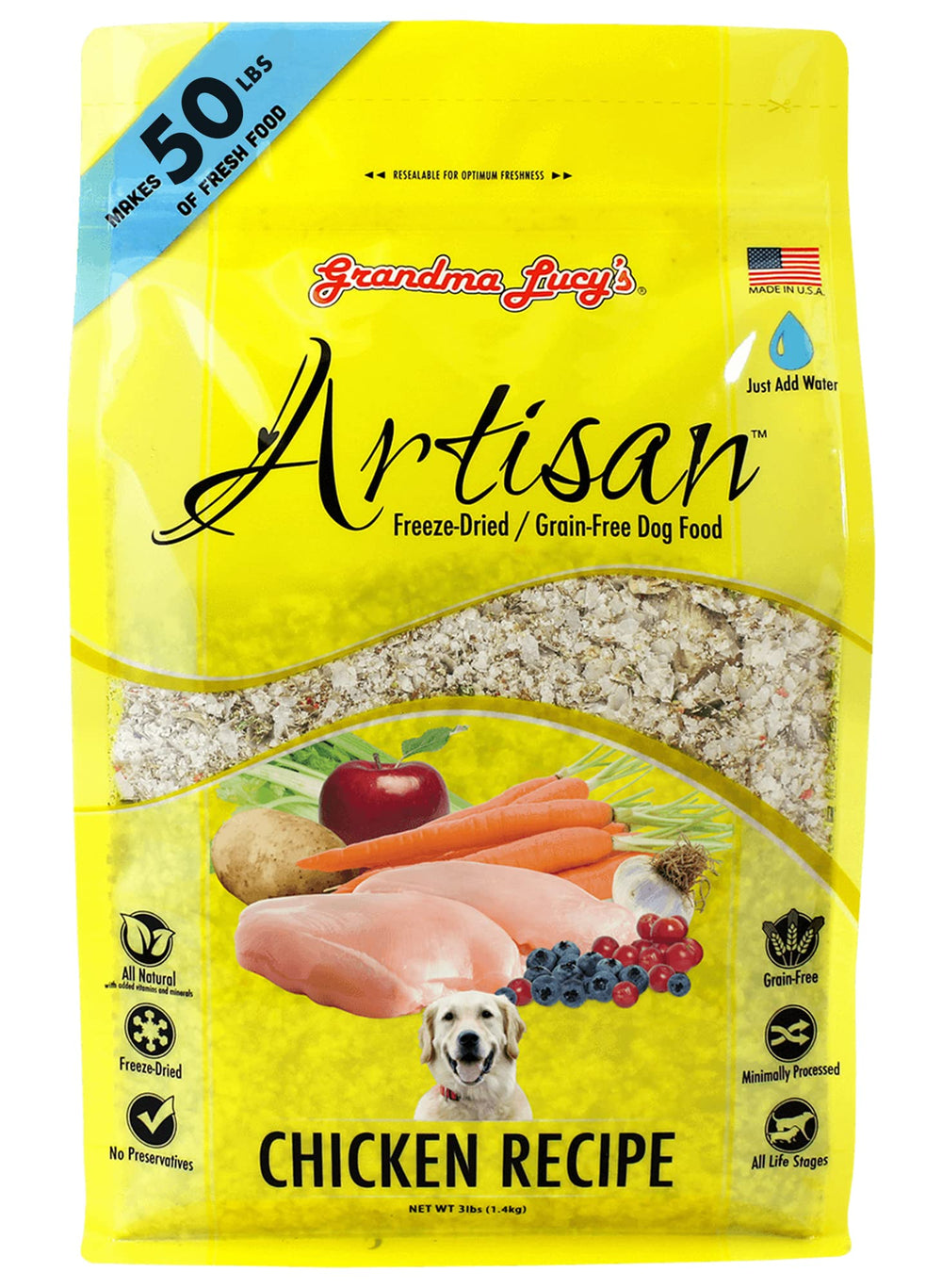 Grandma Lucy’s Artisan Chicken, bolsa diez libras, opción nutritiva para perros.