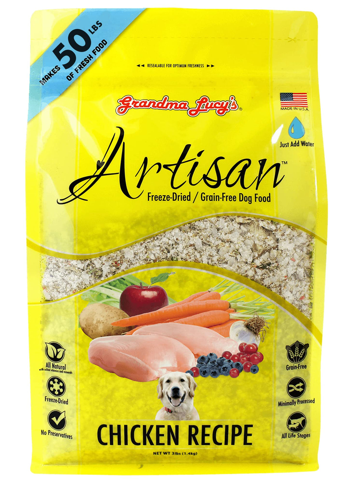 Grandma Lucy’s Artisan Chicken, bolsa diez libras, opción nutritiva para perros.