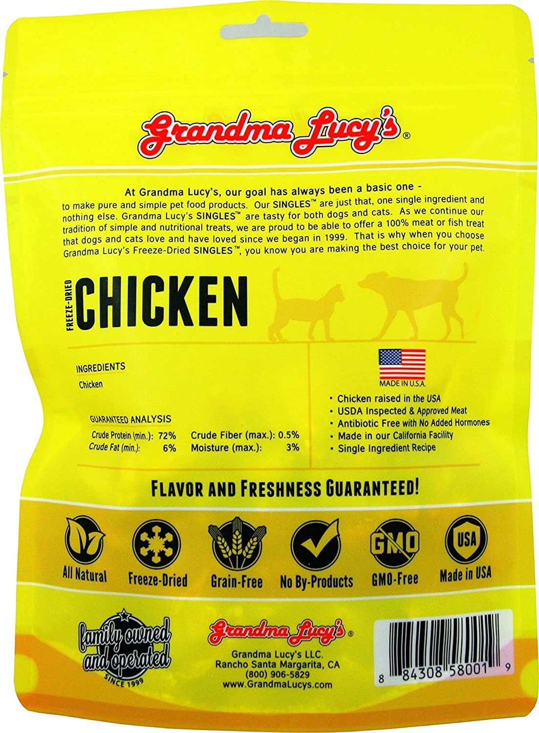 Grandma Lucy's pollo liofilizado, único ingrediente, ideal como premio diario