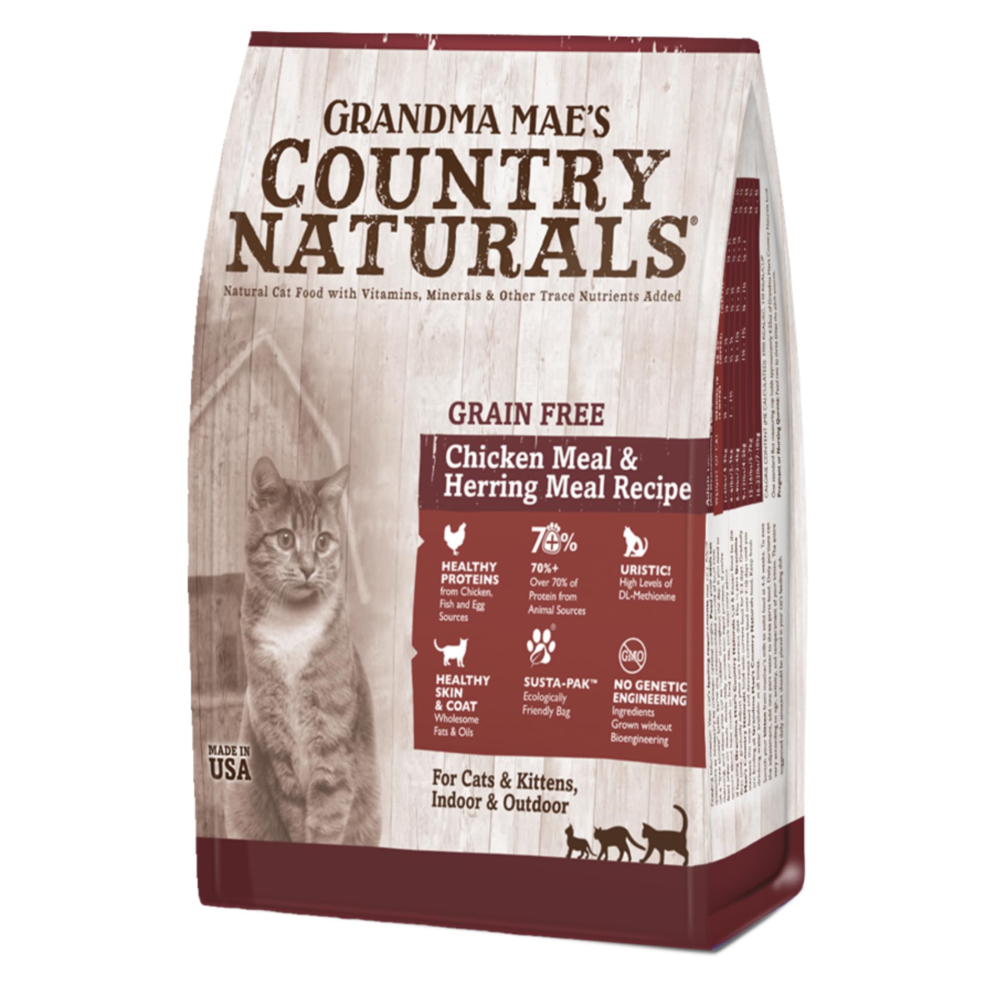 Grandma Mae's Country Naturals: bolsa de comida seca para gatos, pollo y arenque, sin granos