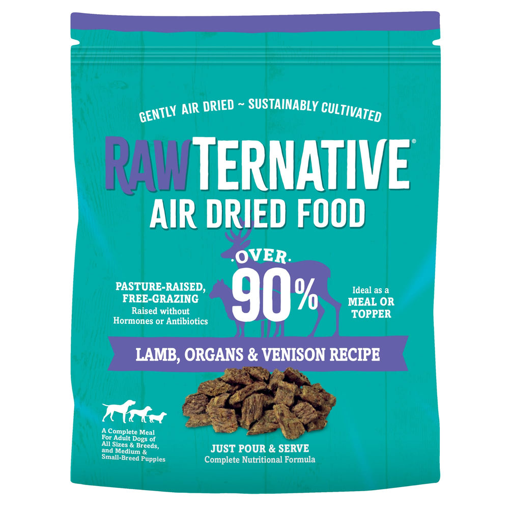 Grandma Mae's RawTernative: cordero y venado para perros activos, proteína alta.