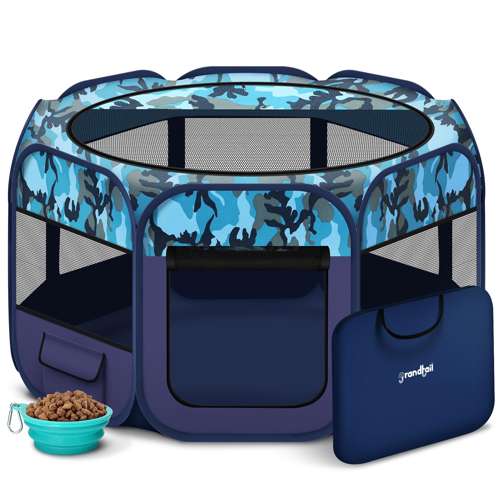 Grandtail jaula-juego para perros con malla, buena ventilación y visión de 360 grados