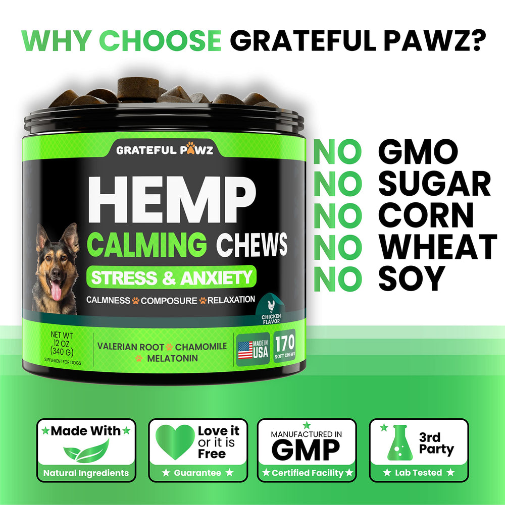 Formulado por veterinarios, Grateful Pawz para perros ofrece seguridad y confianza.