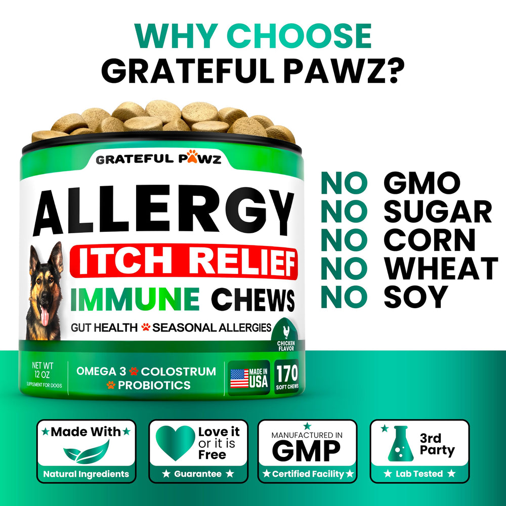 Grateful Pawz hecho en EE.UU., fórmula natural sin aditivos artificiales.