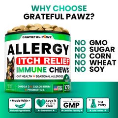 Grateful Pawz hecho en EE.UU., fórmula natural sin aditivos artificiales.