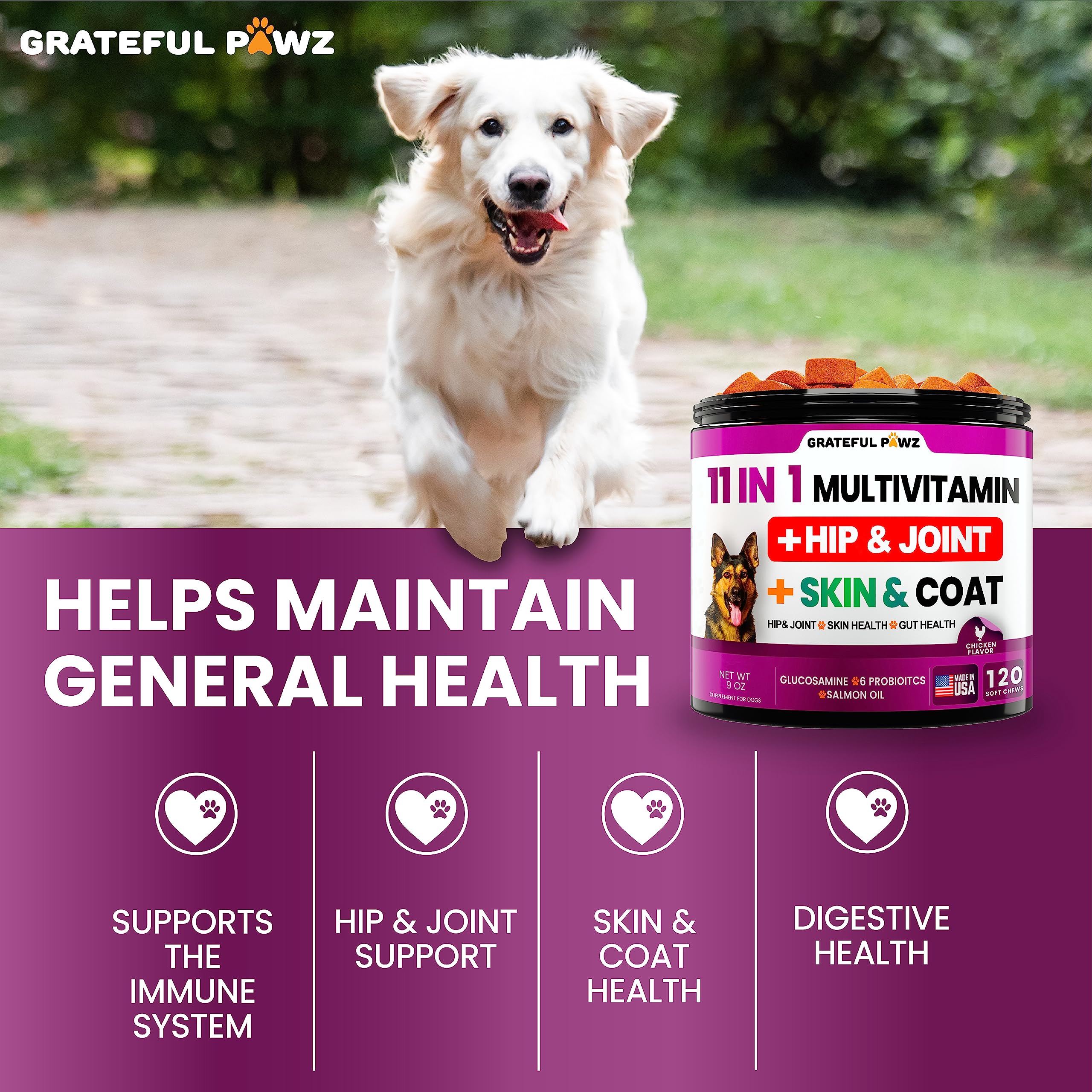 Grateful Pawz salud digestiva con probióticos para una mejor digestión