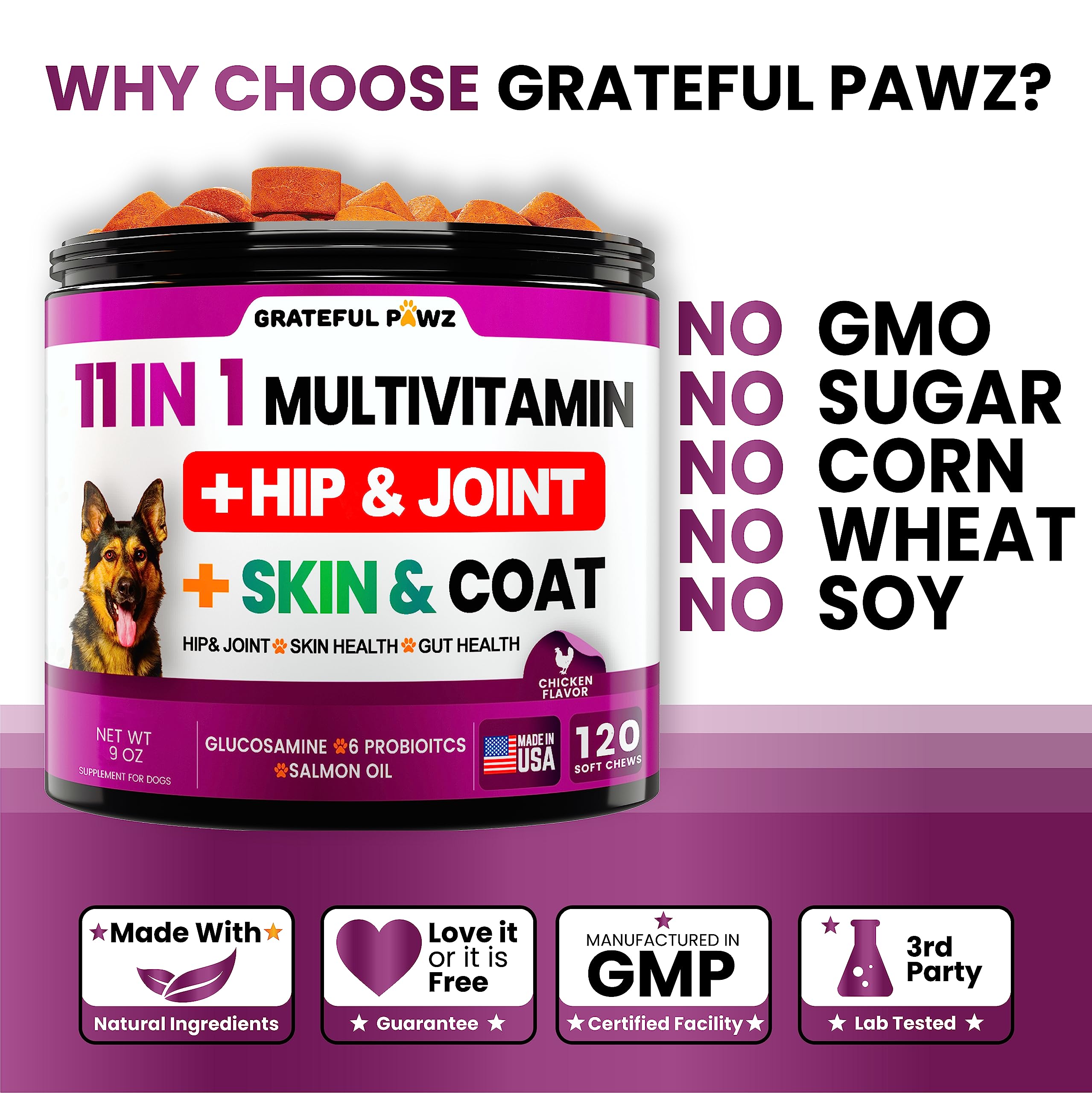 Grateful Pawz soporte inmunitario para perros sanos y activos