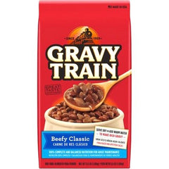 Gravy Train Beefy Classic: pienso seco crujiente para perros con sabor a res y nutrición completa.