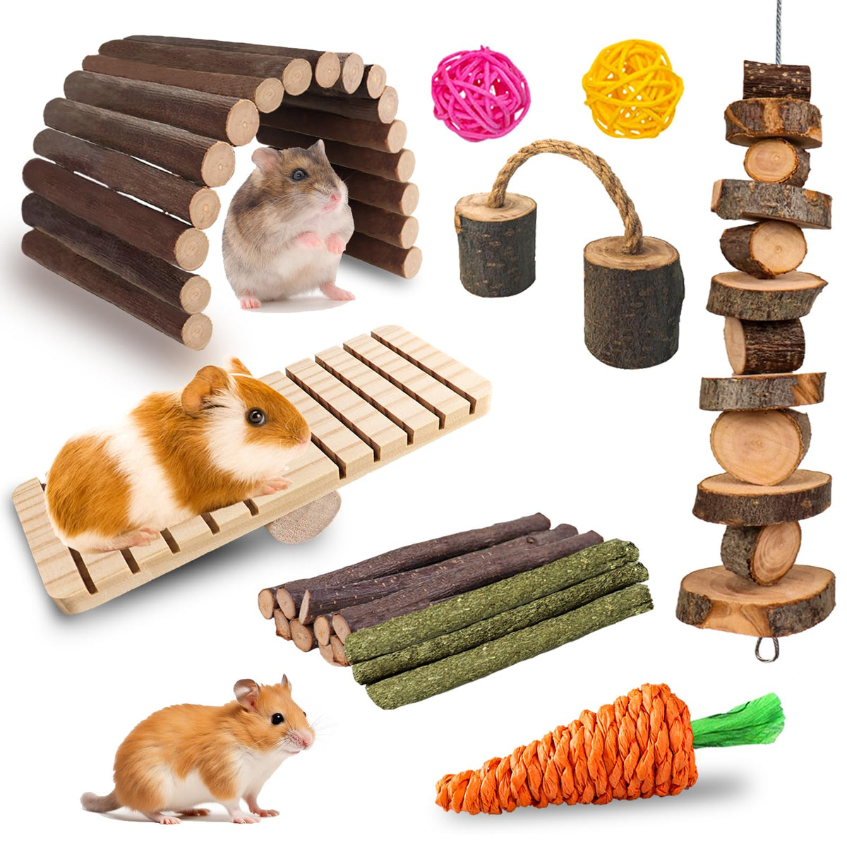Grddaef puente de madera para hámster, estimula exploración y juego en jaula.