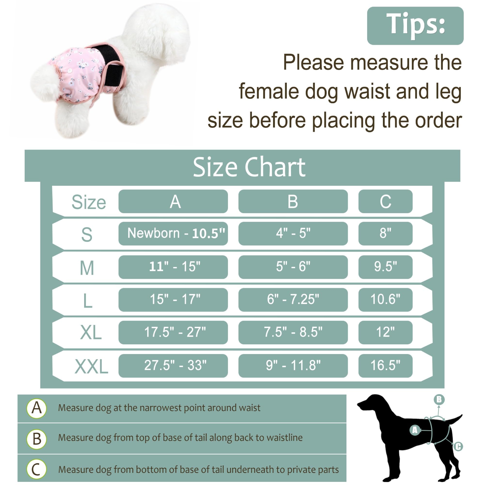 Grecle pañales femeninos para perros, interior suave cuida la piel.