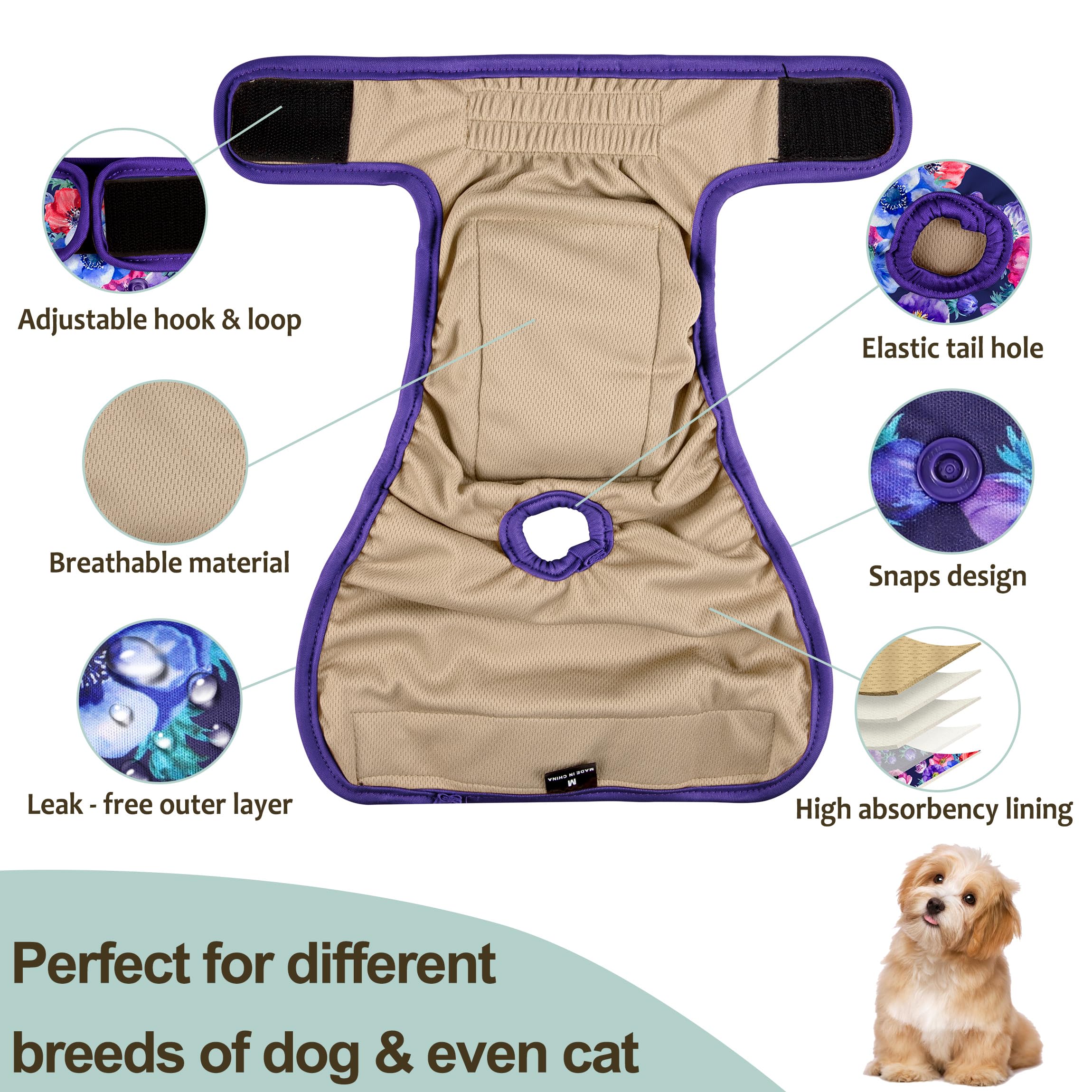 Grecle diseño rosa flor en pañales para perritas femeninas.